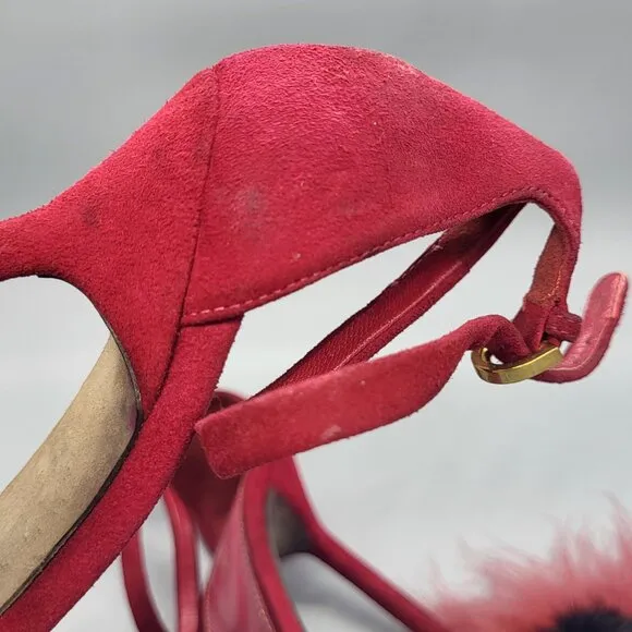 Sergio Rossi Dark Pink Suede Ankle Strap Sandals