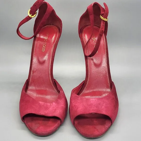 Sergio Rossi Dark Pink Suede Ankle Strap Sandals