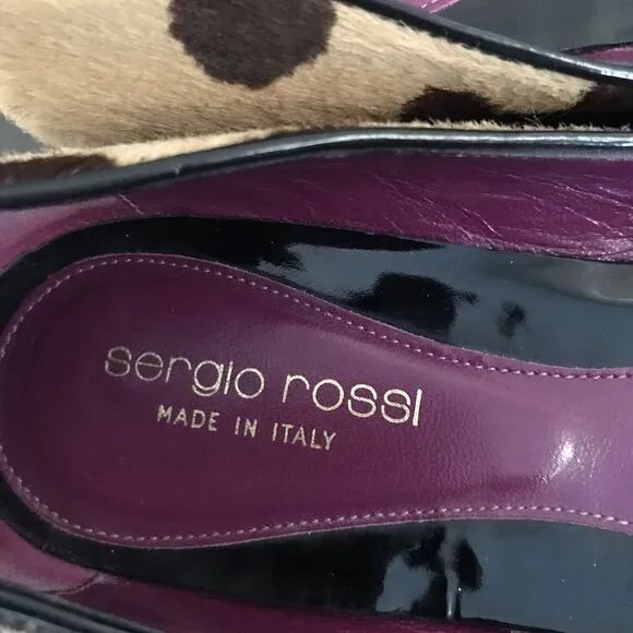 Sergio Rossi Pony Hair Tan Black  Animal Print Ballet Flats Women EU 37 US 6.5