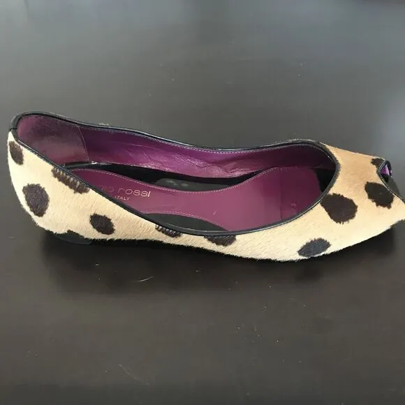 Sergio Rossi Pony Hair Tan Black  Animal Print Ballet Flats Women EU 37 US 6.5
