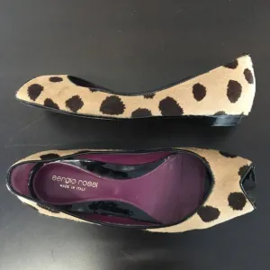 Sergio Rossi Pony Hair Tan Black  Animal Print Ballet Flats Women EU 37 US 6.5