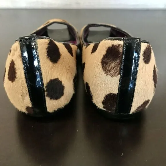 Sergio Rossi Pony Hair Tan Black  Animal Print Ballet Flats Women EU 37 US 6.5
