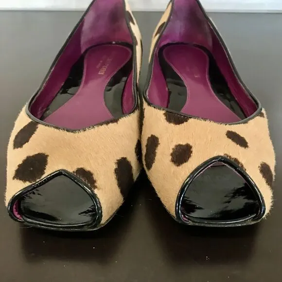 Sergio Rossi Pony Hair Tan Black  Animal Print Ballet Flats Women EU 37 US 6.5