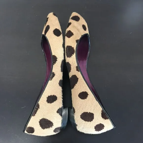Sergio Rossi Pony Hair Tan Black  Animal Print Ballet Flats Women EU 37 US 6.5