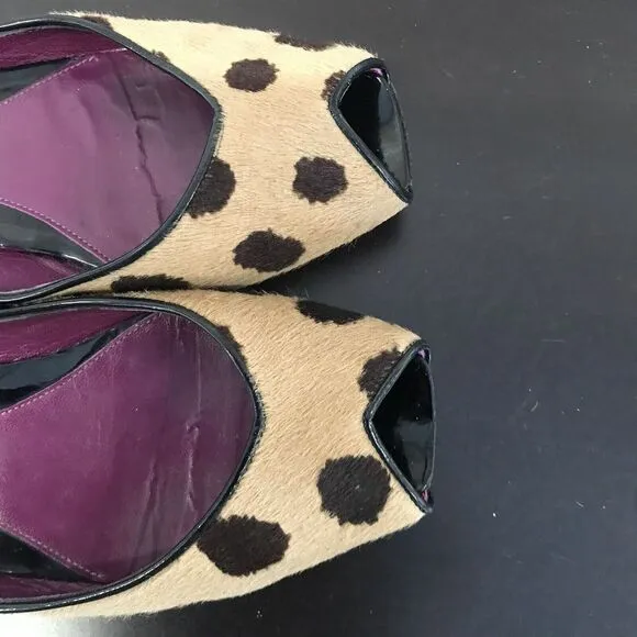 Sergio Rossi Pony Hair Tan Black  Animal Print Ballet Flats Women EU 37 US 6.5