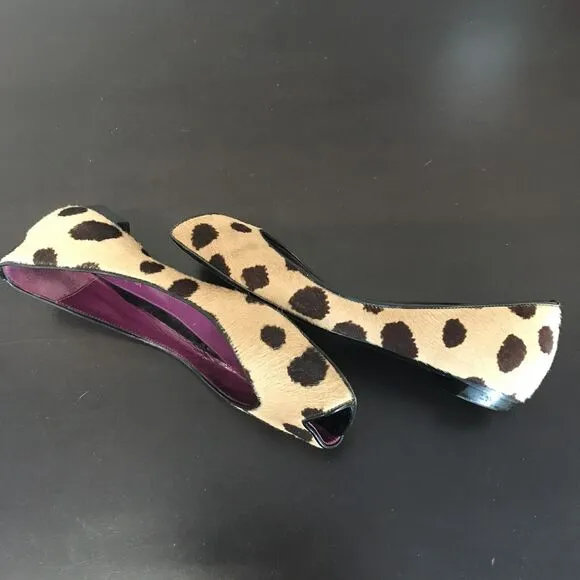 Sergio Rossi Pony Hair Tan Black  Animal Print Ballet Flats Women EU 37 US 6.5