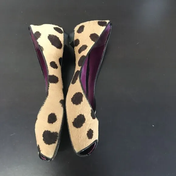 Sergio Rossi Pony Hair Tan Black  Animal Print Ballet Flats Women EU 37 US 6.5