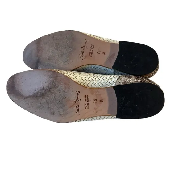 Sesto Meucci Chevron Braided White Leather Snake Skin Toe Womens Loafers 7.5M