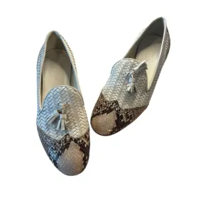 Sesto Meucci Chevron Braided White Leather Snake Skin Toe Womens Loafers 7.5M