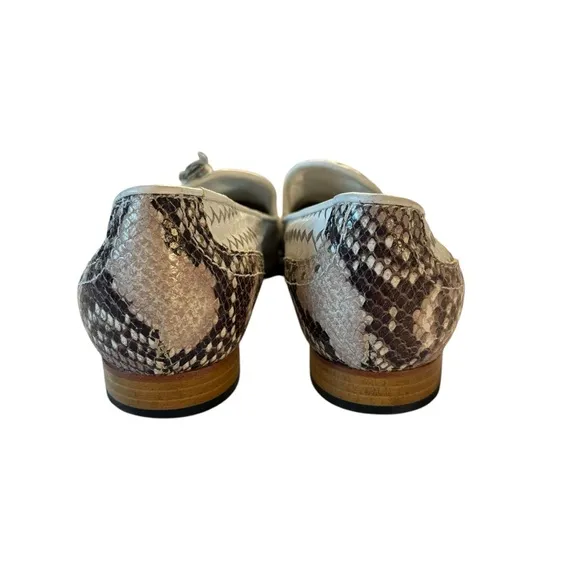 Sesto Meucci Chevron Braided White Leather Snake Skin Toe Womens Loafers 7.5M