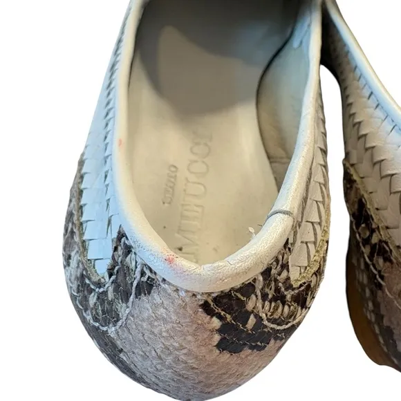 Sesto Meucci Chevron Braided White Leather Snake Skin Toe Womens Loafers 7.5M