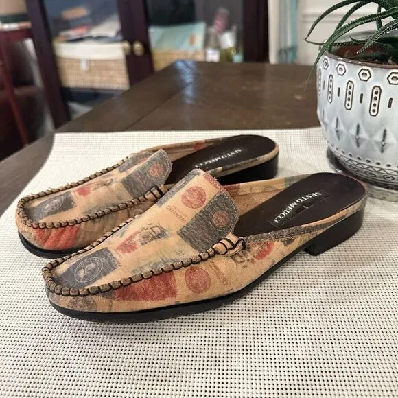 Sesto Meucci Italy  Wearable Art Leather Slip On Mules Flats Comfy sz 6.5M