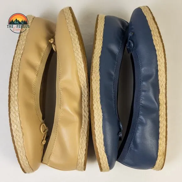 Set Of 2 Frye and Co Willow Ballet Flat Tan-Navy Espadrilles Slip On Women Sz 10