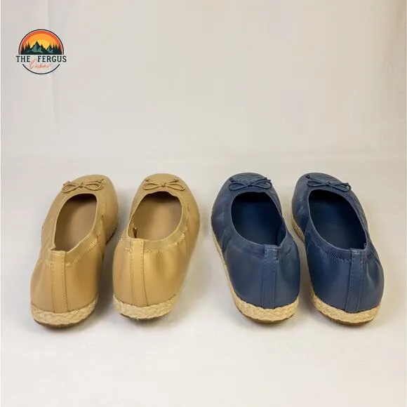 Set Of 2 Frye and Co Willow Ballet Flat Tan-Navy Espadrilles Slip On Women Sz 10