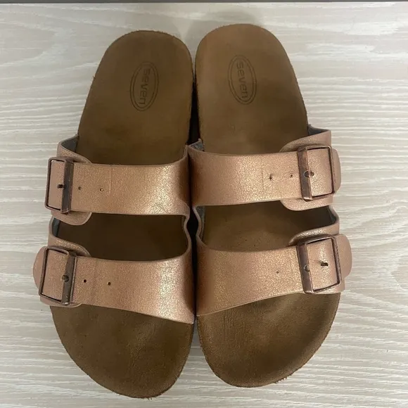 Seven Double Strap Bronze Platform Sandals Size 8