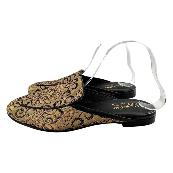 Seychelles wildernes flats size 11 gold metallic tapestry floral festival mules