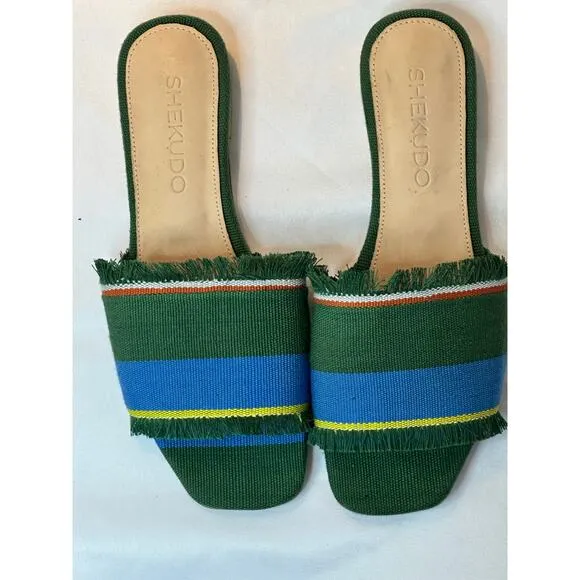 Shekudo Dassa Zoume Slide Sandals green/blue/white Size US 11 / EU 41 NWOT