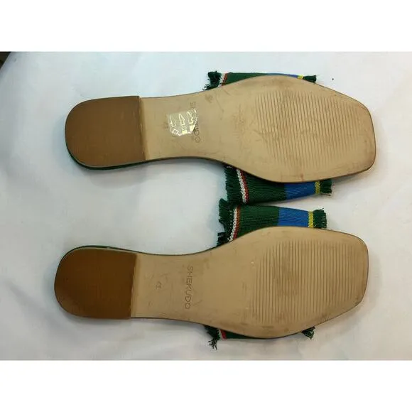Shekudo Dassa Zoume Slide Sandals green/blue/white Size US 11 / EU 41 NWOT