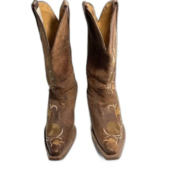 SHYANNE Floral Embroidered Western Cowgirl Boots Leather Pull on Womens 6.5B