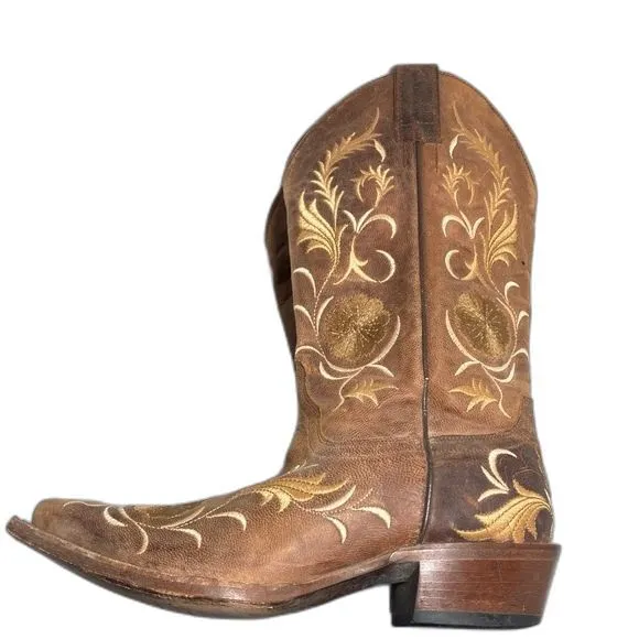 SHYANNE Floral Embroidered Western Cowgirl Boots Leather Pull on Womens 6.5B