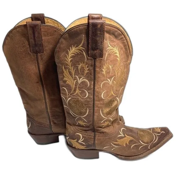 SHYANNE Floral Embroidered Western Cowgirl Boots Leather Pull on Womens 6.5B