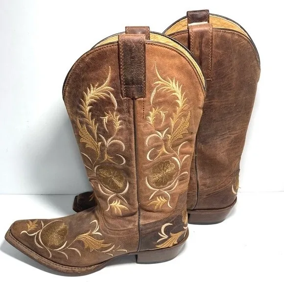 SHYANNE Floral Embroidered Western Cowgirl Boots Leather Pull on Womens 6.5B