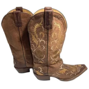 SHYANNE Floral Embroidered Western Cowgirl Boots Leather Pull on Womens 6.5B