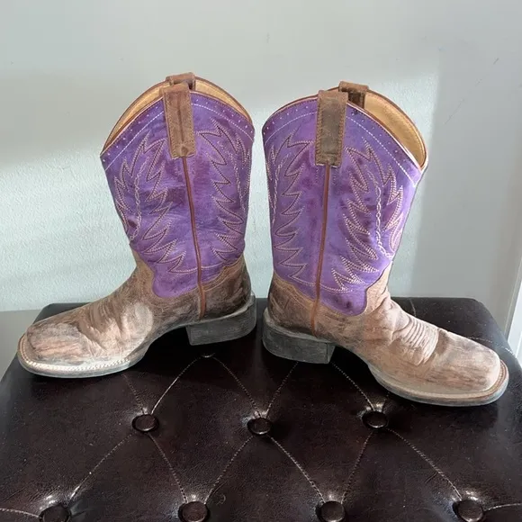 Shyanne women purple burnish western cowgirl boots brown purple square toe 7M