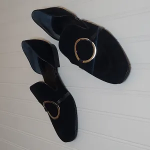 Sigerson Morrison Smianthe D'orsay black suede &amp; leather loafers w/silve…