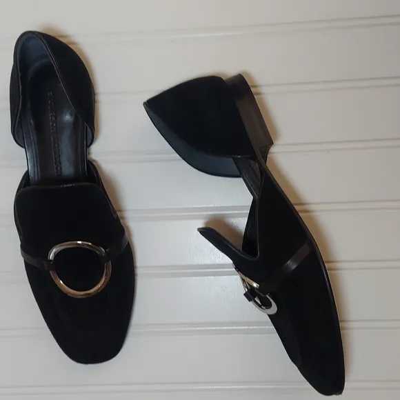 Sigerson Morrison Smianthe D'orsay black suede &amp; leather loafers w/silve…