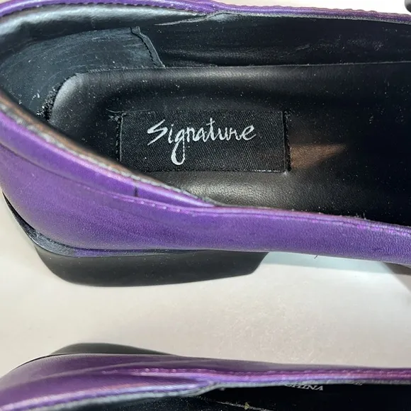 SIGNATURE 'Cool' loafers leather square toe purple/black toggle pull  Sz 7.5