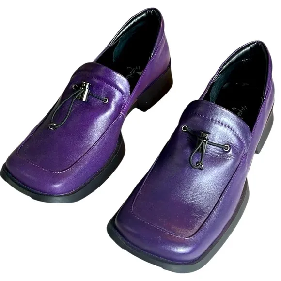 SIGNATURE 'Cool' loafers leather square toe purple/black toggle pull  Sz 7.5
