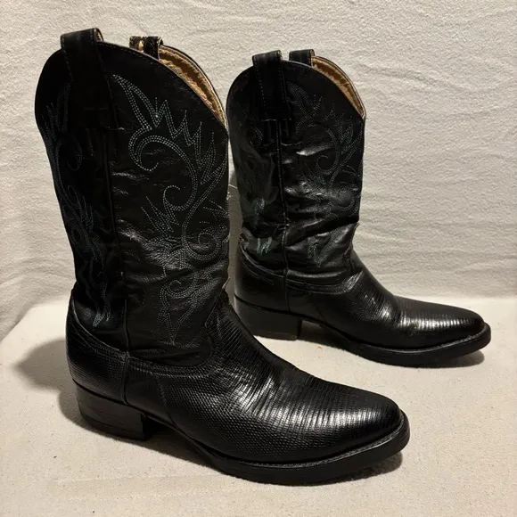 Silver Cow Mens Western Boots Pull On Black Sz 9-9.5 Thick Sole
