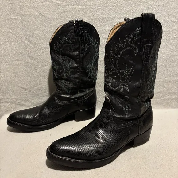 Silver Cow Mens Western Boots Pull On Black Sz 9-9.5 Thick Sole