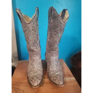Size 6.5 Corral Vintage Womens Boots, Brown Crater Turquoise Inlay