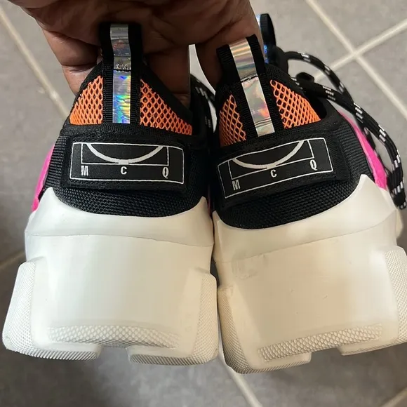 size 6.5 MCQ by Alexander McQueen Orbyt Mid  Sneakers Fuchsia And Orange suede