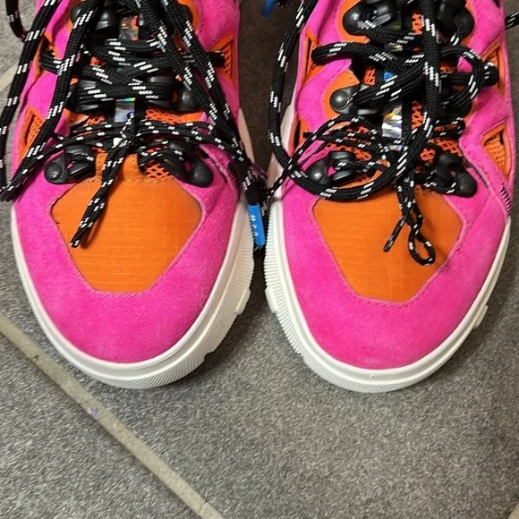 size 6.5 MCQ by Alexander McQueen Orbyt Mid  Sneakers Fuchsia And Orange suede
