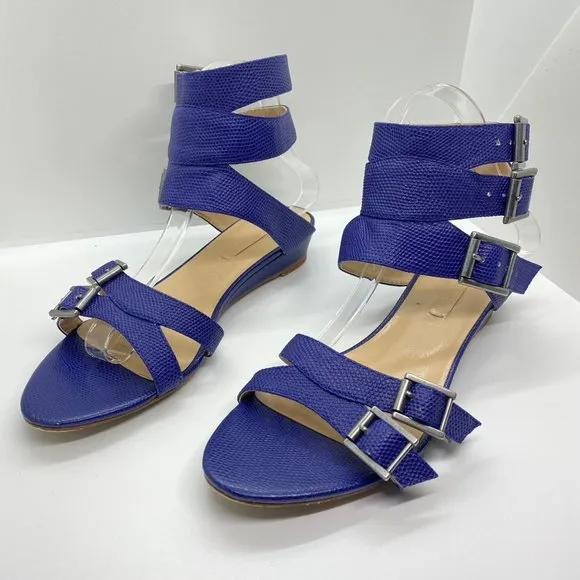 size 8.5 BCBGMaxazria royal blue reptile ankle strap lizard strappy‎ buckles