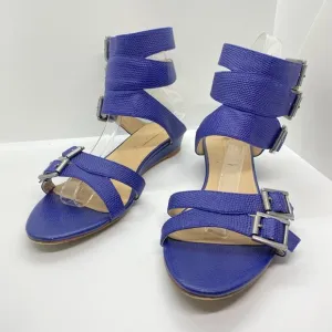 size 8.5 BCBGMaxazria royal blue reptile ankle strap lizard strappy‎ buckles