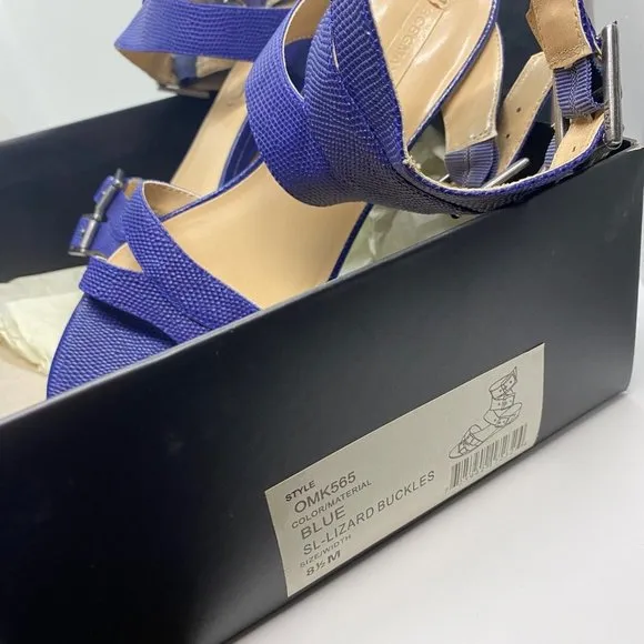 size 8.5 BCBGMaxazria royal blue reptile ankle strap lizard strappy‎ buckles