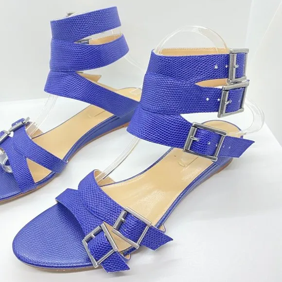 size 8.5 BCBGMaxazria royal blue reptile ankle strap lizard strappy‎ buckles