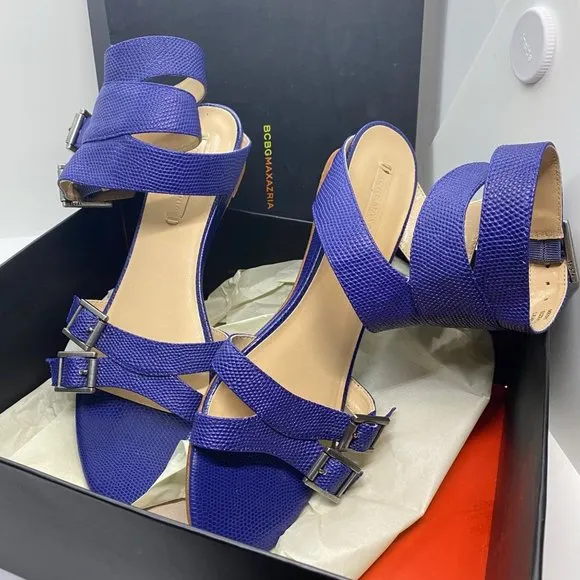size 8.5 BCBGMaxazria royal blue reptile ankle strap lizard strappy‎ buckles