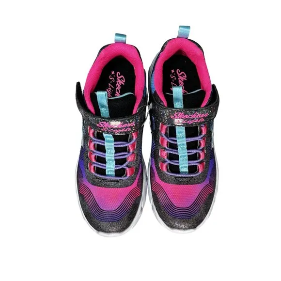Skechers S Lights Girls Sneakers Size 2 Light-Up Sole Glitter Pink/Turquoise