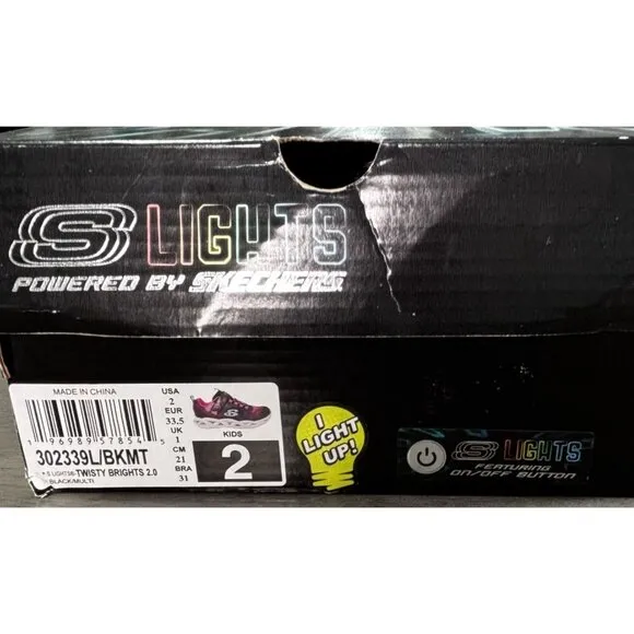 Skechers S Lights Girls Sneakers Size 2 Light-Up Sole Glitter Pink/Turquoise