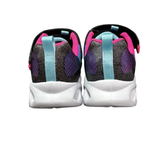 Skechers S Lights Girls Sneakers Size 2 Light-Up Sole Glitter Pink/Turquoise