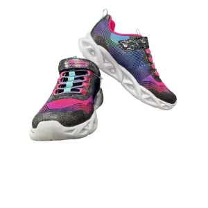 Skechers S Lights Girls Sneakers Size 2 Light-Up Sole Glitter Pink/Turquoise