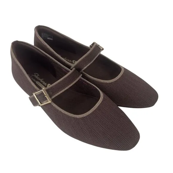 Skechers Womens Brown Mary Jane Flats With Air-Cooled Memory Foam Size 7
