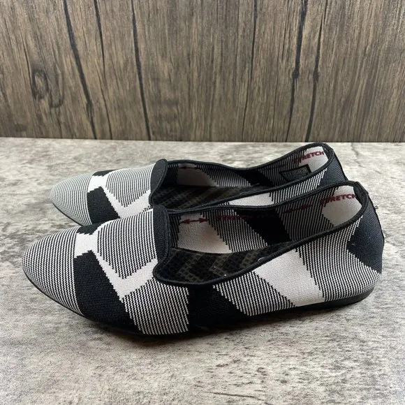 Skechers Women's Cleo Sherlock Black/White Slip On Flats #44731 Size 7