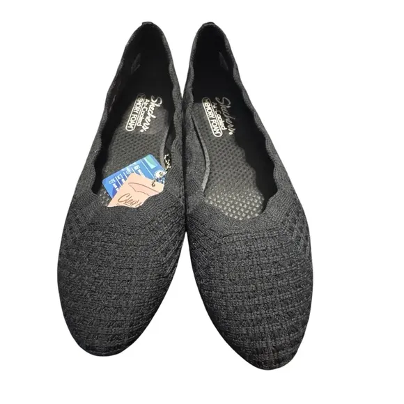 Skechers Women’s Cleo’s Black Slip-On Stretch Washable Cushioned Beach Flats 10
