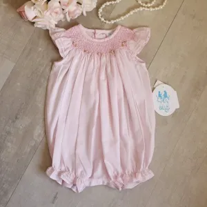 Smocked Pink Heirloom Romper Boutique Pin Tucks Bullion Embroidery NWT